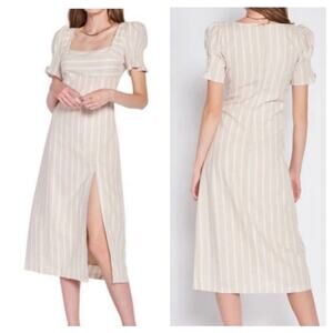 En Saison Beige Striped Midi Dress